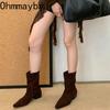 Винтажные плиссированные женские ботильоны до щиколотки Осень Зима Острый носок Узкие короткие ботильоны Модная обувь на квадратном каблуке