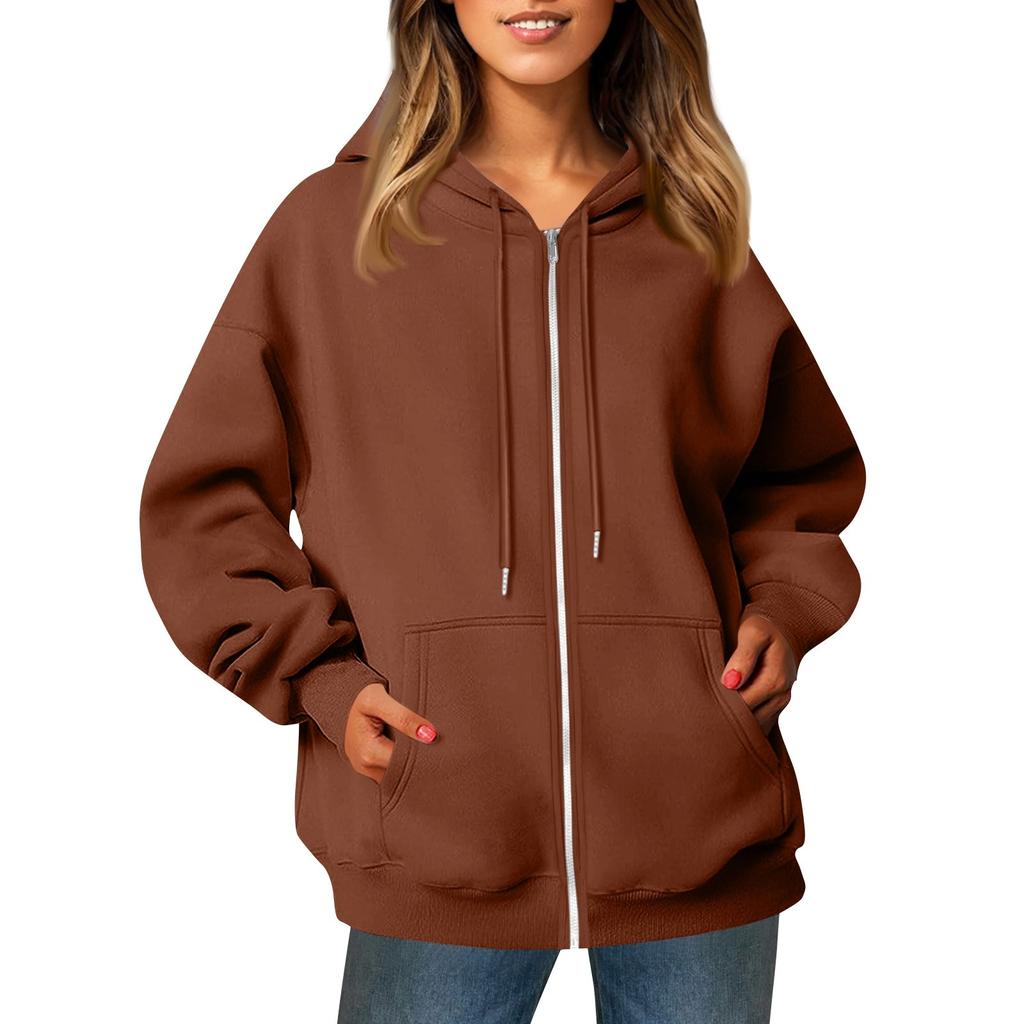 Женская повседневная модная однотонная куртка с длинными рукавами, карманом, молнией, капюшоном, затягивающимся шнурком