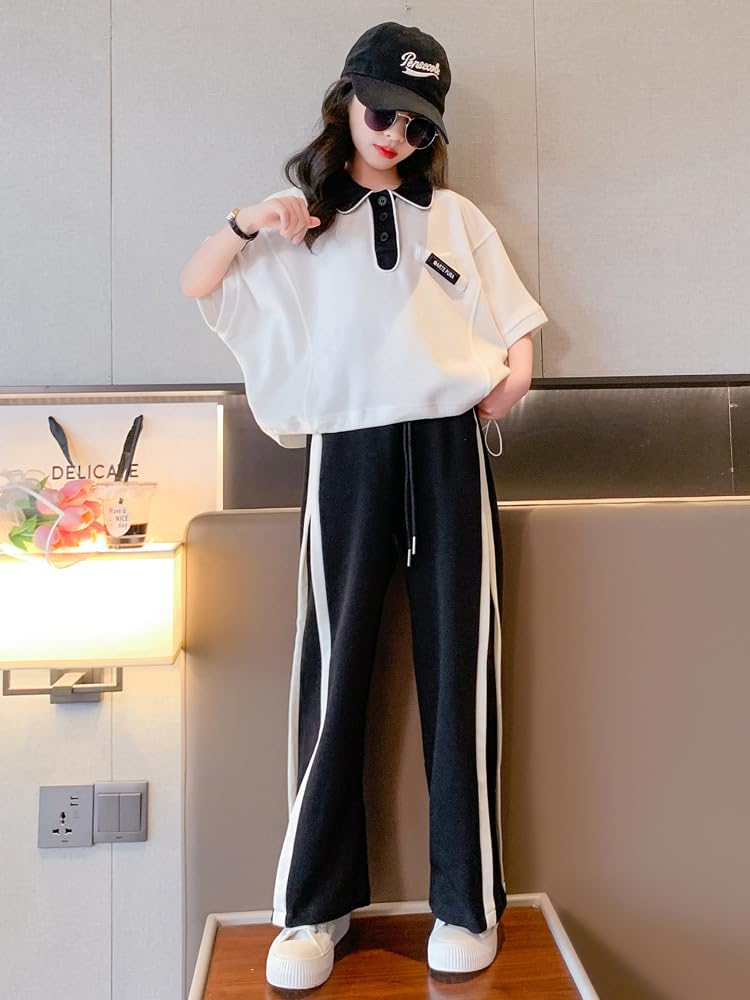 2 предмета для девочек, спортивный топ и низ с коротким рукавом для детей 120 130 140 150 160, летний топ и низ, симпатичный комплект из топа и низа [KOSIKINI] для детей