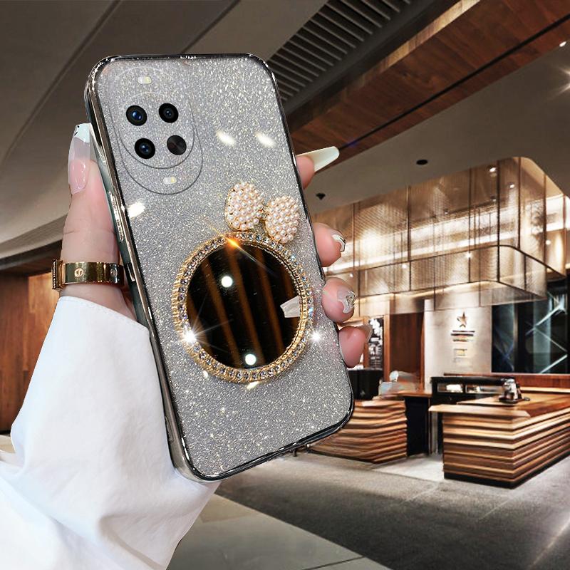 For Huawei Nova 14 Pro Case with Bow Makeup Mirror Luxury Shiny Gradient Clear Plating Glitter Girls Slim for Huawei Nova14 Pro Back Cover