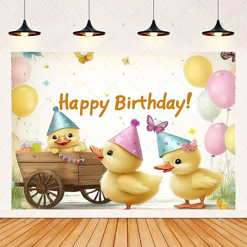 Cute Yellow Duck Theme Background Banner Kids Birthday Party Decorations Photography Backdrop Cartoon Baby Shower Supplies Props