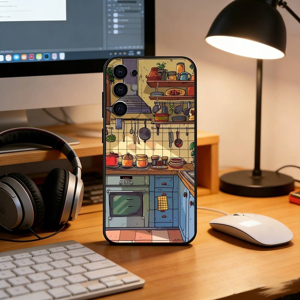 Милый аниме-кухонный узор Чехол для телефона Для Samsung S25,S24,S21,S22,S23,S30,Ultra,S20,Plus,Fe,Lite,Note,10,Черный чехол