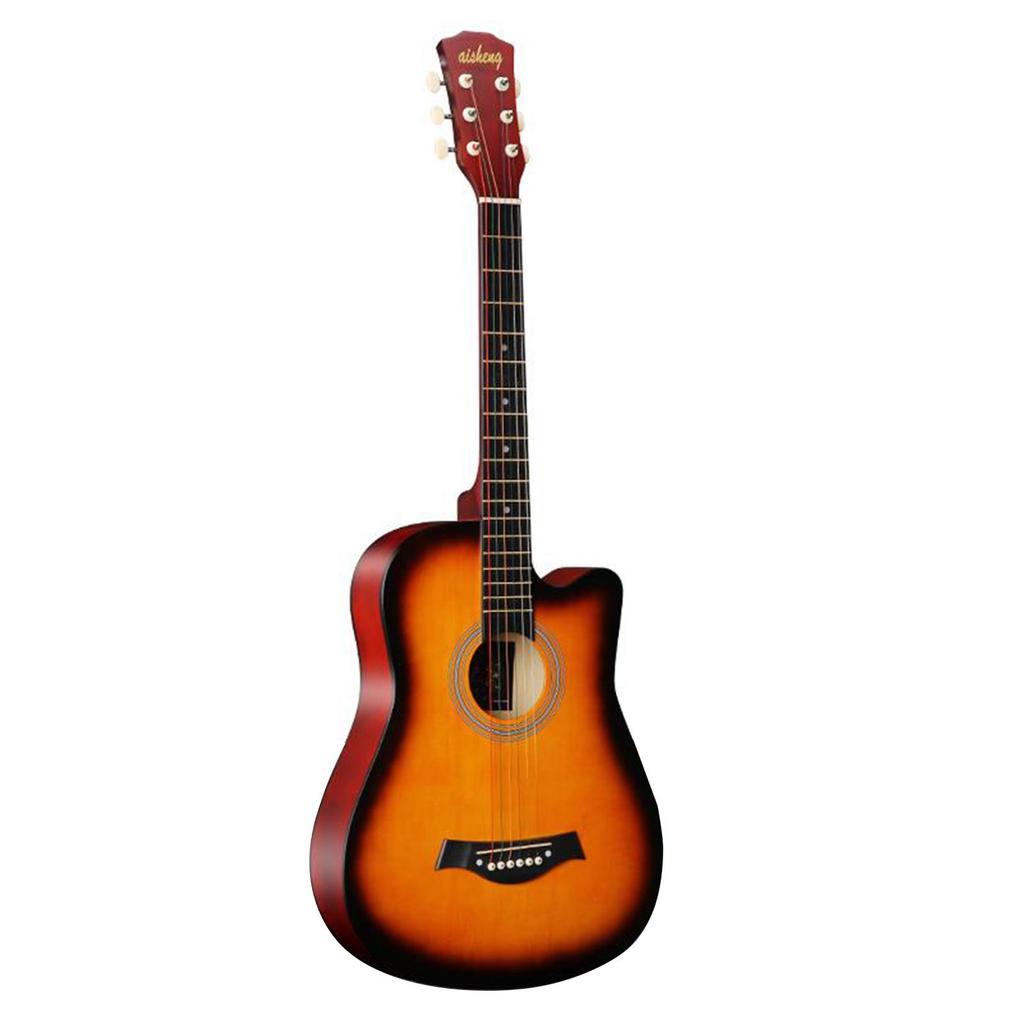 38"" Full Size Adult 6 Strings Cutaway Folk Acoustic Guitar for Students Beginners (Black)