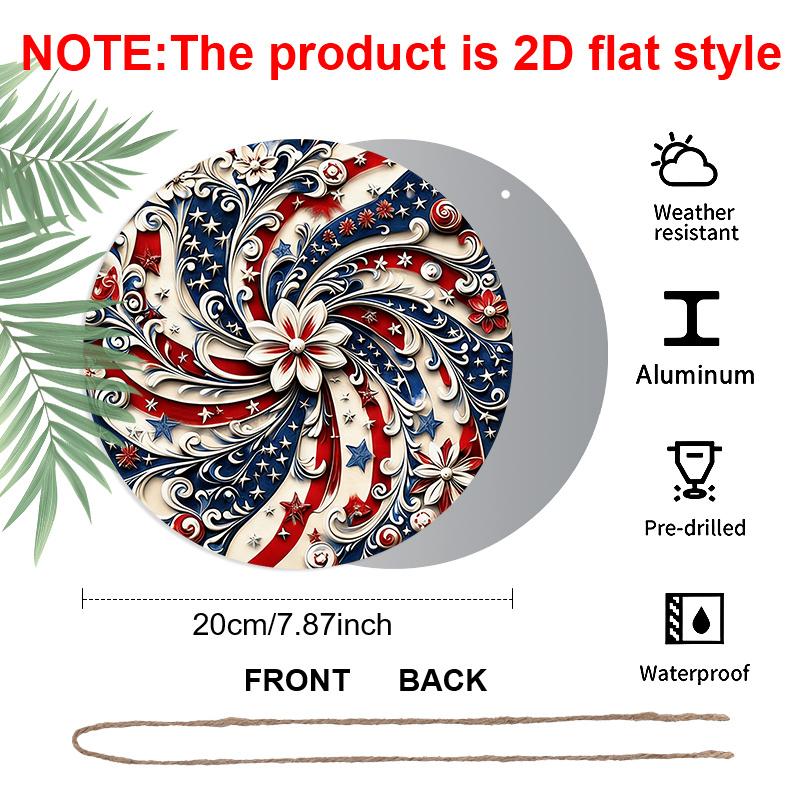 2D Flat 1pc Aluminum Independence Day-Themed Rotating Flower Wall Decor 7.87 inches x 7.87 inches Patriotic Decor Suitable for hanging on front
