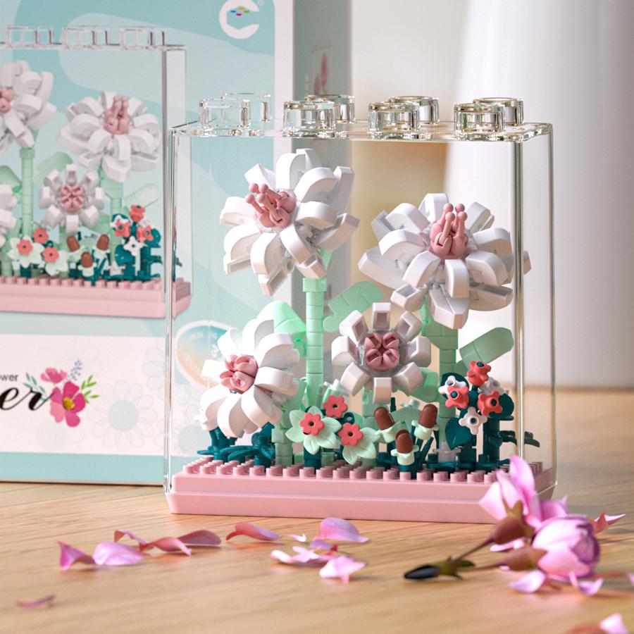 Нетоксичные вечные цветы DIY строительные блоки пластиковые цветочные блоки детские игрушки подсолнух гвоздика новогодние украшения
