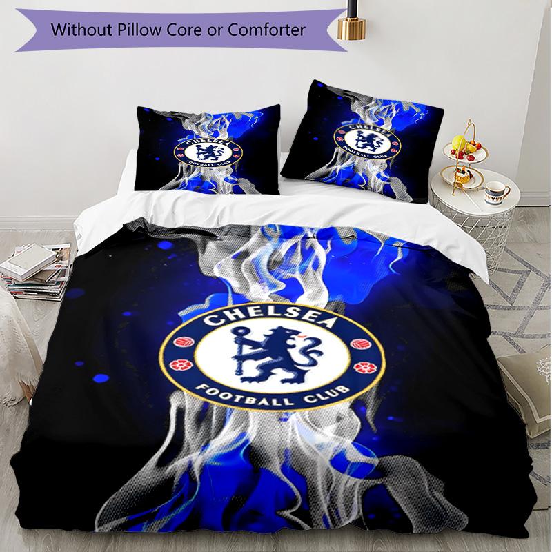 3pcs Duvet Cover Set (1*Duvet Cover + 2*Pillowcase, Without Core), Chelsea F.C Print Soft All‑Season Bedding Set, Home Bedroom Decor Gift