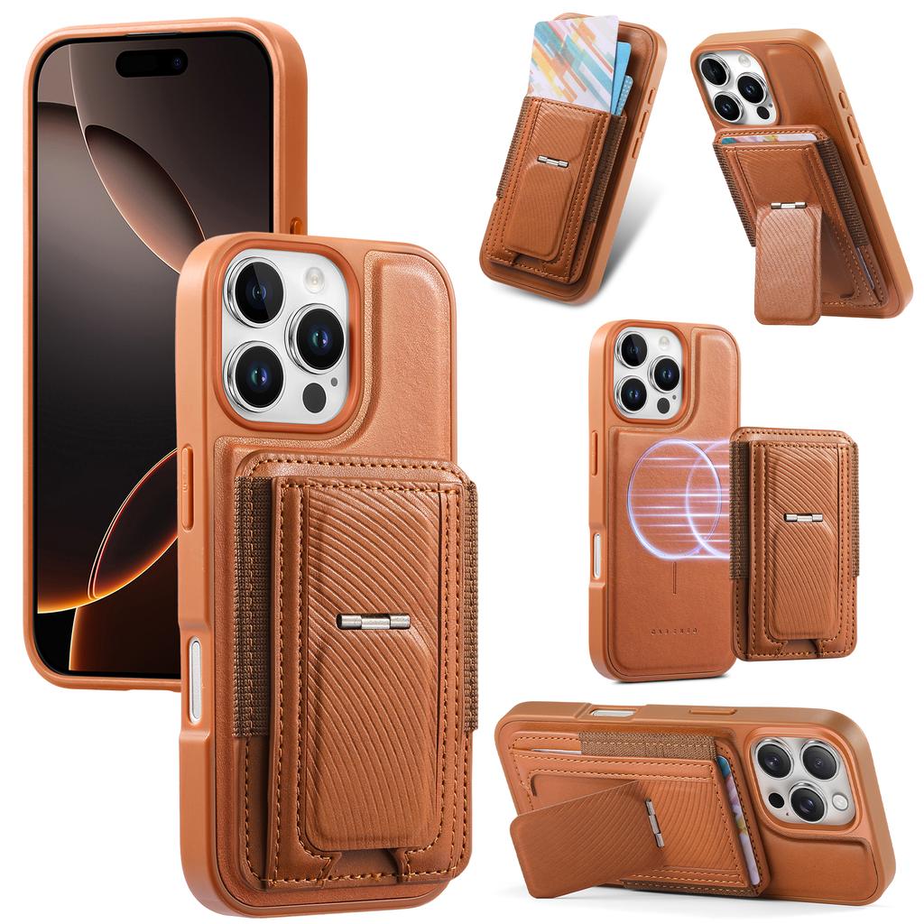 CASENEO For iPhone 16 Pro Case with Foldable Kickstand TPU PU Leather PC Card Bag Magnetic Phone Cover  Compatible with MagSafe