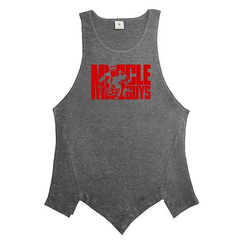 Men’s Gym Clothes Irregular Hem Tank Tops Summer Fashion Trend Street Wear Printed Sleeveless T-shirts Bodybuilding