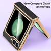 Luxury Genuine Leather Hinge Protection Case for Samsung Galaxy Z Flip 5 Plating Gold Cases Shockproof Bumper Cover