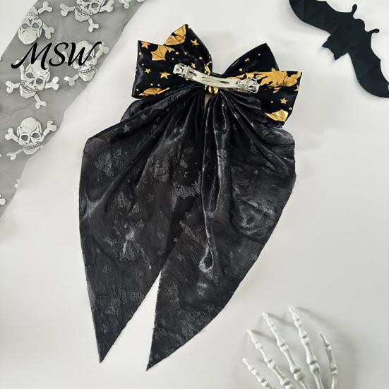 Bat Hair Accessories Halloween Silky Satin Bows, Big Ribbon Bow Clips, Oversized Cute Decor Long Tail Barrettes, for Women Girls Holiday Bows
