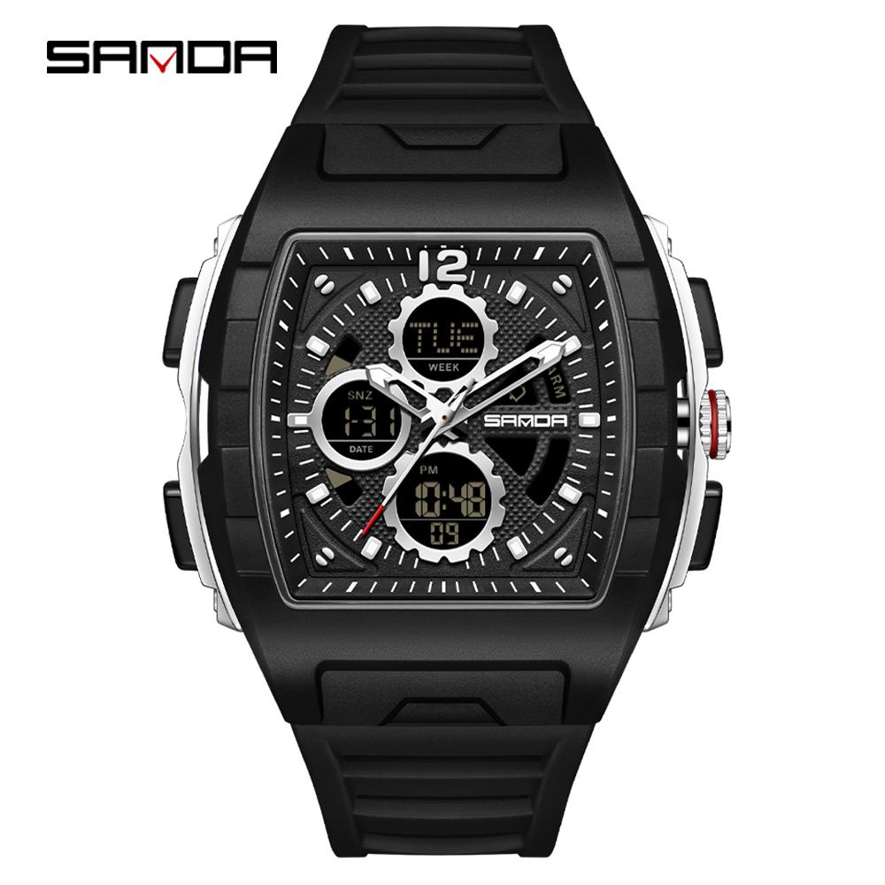 SANDA 3391 Digital LED Watch Men Original Sport Quartz Wristwatch Top Brand Luxury Stopwatch Waterproof Male Electronic Clock