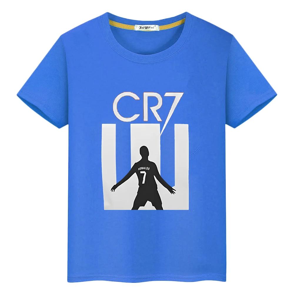 Футбольная футболка фаната CR7 для мальчика 10 лет 100% Хлопок аниме Короткая y2k one piece Принт Роналду Топы футболка гордости детская одежда девочки Веселая милая футболка
