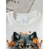 Европейские размеры Wolf Осень Листья Природа Искусство Свитшот с круглым вырезом для девочек, Западный топ, с длинным рукавом, Повседневный для маленьких девочек.
