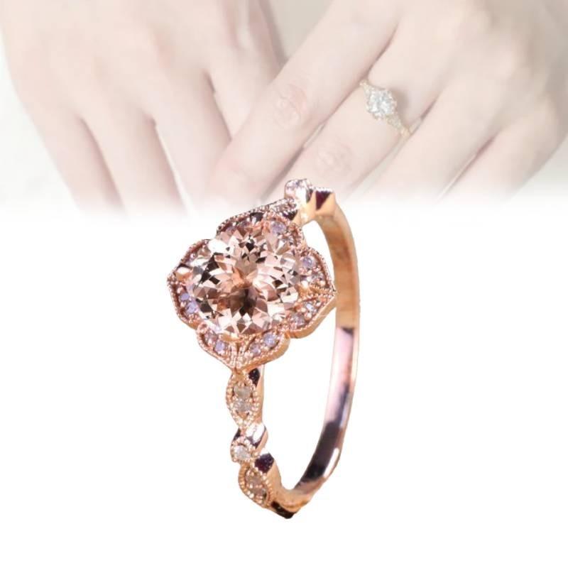 Stunning Pink Zirconia Micro Pave Princess Engagement Ring 18k Rose Gold Plated