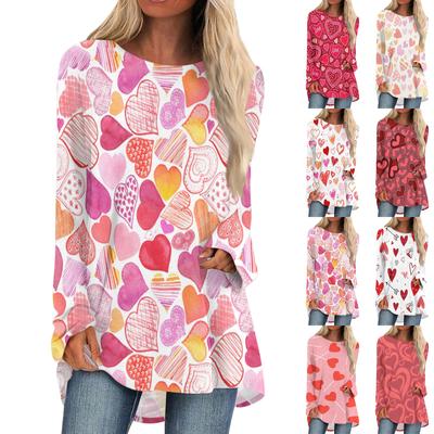 Женская мода повседневная блузка с длинным рукавом и принтом «Любовь ко Дню святого Валентина», круглый вырез, пуловер