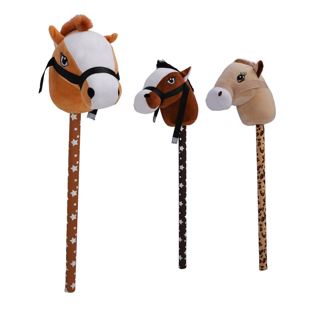 Stick Horse Plush with Neighing Galloping Sounds Pony Horseback Riding Game Stuffed Stick Horse Anim