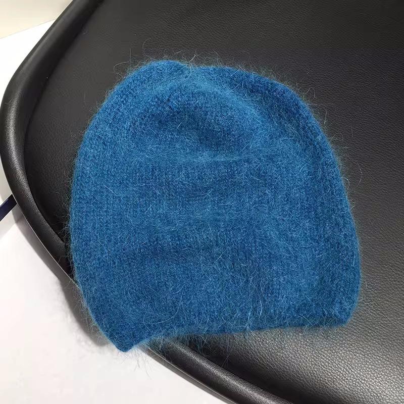 High-quality rabbit fur pullover hat, solid color, versatile winter atmosphere stacked hat, warm snowy cold hat