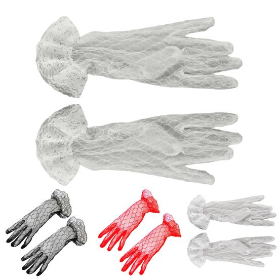 1 пара винтажных однотонных тюлевых перчаток с рюшами и манжетами, кружевные летние перчатки для невесты для клуба