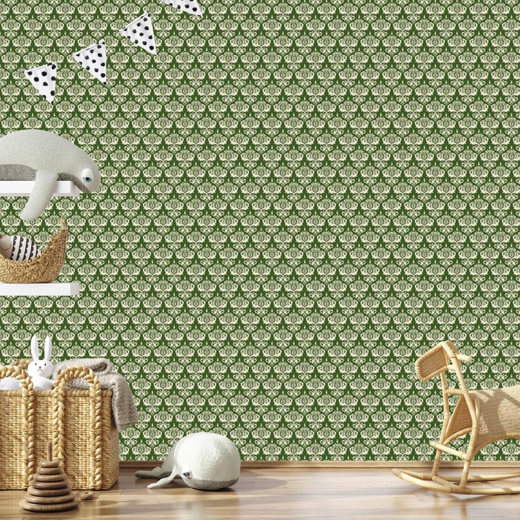 Christmas Damask Wallpaper Lime and Beige for Living Room and Bedroom 50x1000