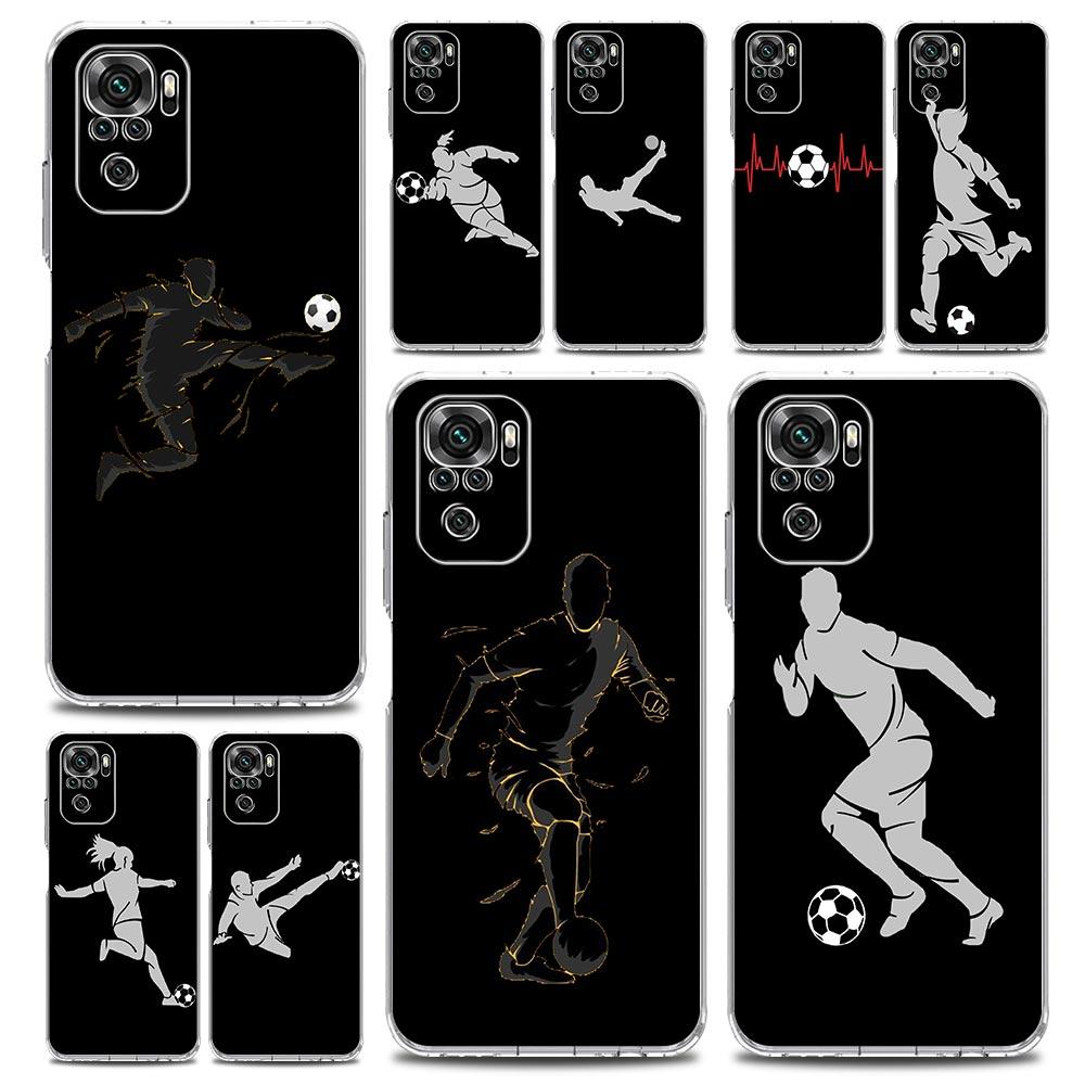 New Square Clear Phone Case For Xiaomi Redmi Note 12 11 9S 9 8 10 Pro+ 7 8T 9C 9A 8A K40 Gaming Cover Football Player Soccer Art