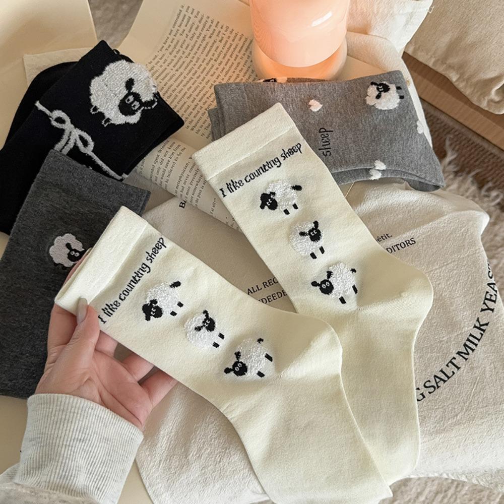 Осенние женские носки Мультяшные животные Милые носки с овечками для девочек Теплые хлопковые носки с рисунком ягненка для женщин Рождественские подарки