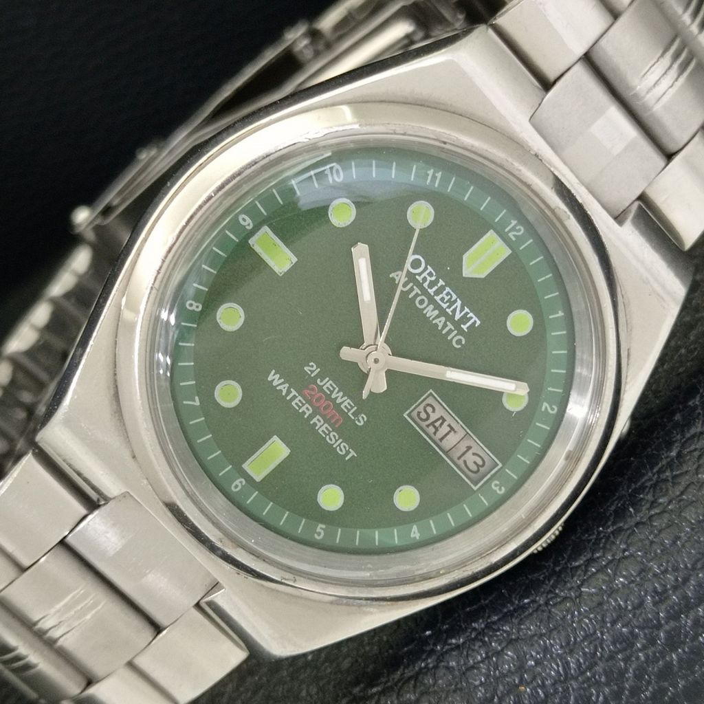 GENUINE VINTAGE ORIENT AUTOMATIC 46941 JAPAN MENS GREEN DIAL WATCH A701886-5 R207-a701886