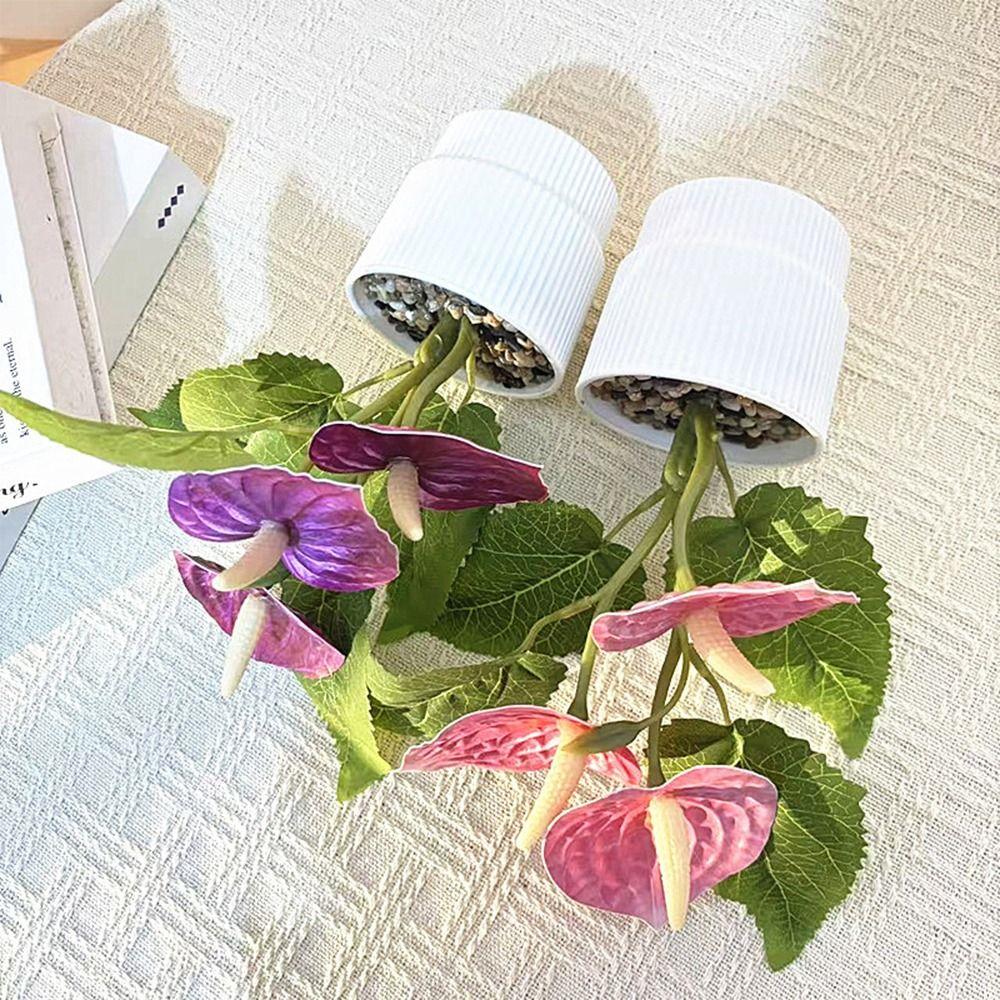 Multicolor Artificial Anthurium Bonsai Soft Rubber Real Touch Faux Red Palm Flowerpotted Photo Props Desktop Ornament