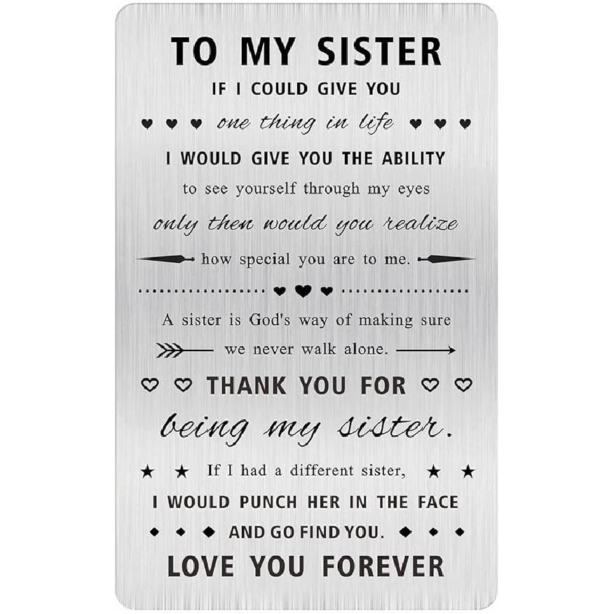 Alotozo Personalized Birthday Card for Sister - Laser Engraved Stainless Steel Wallet Card, Sister Birthday Gift, Durable Bday Keepsake
