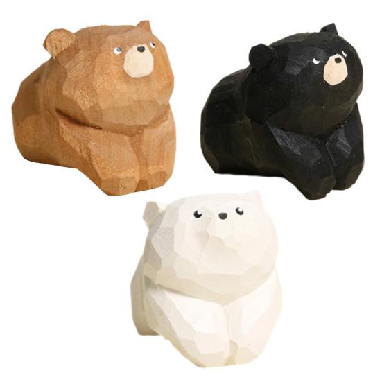 Yousheng 1/3 шт. деревянная резная фигурка медведя, ручная резьба по дереву, небольшая статуэтка животного, скульптура, украшение для домашнего офиса, рабочего стола, орнамент