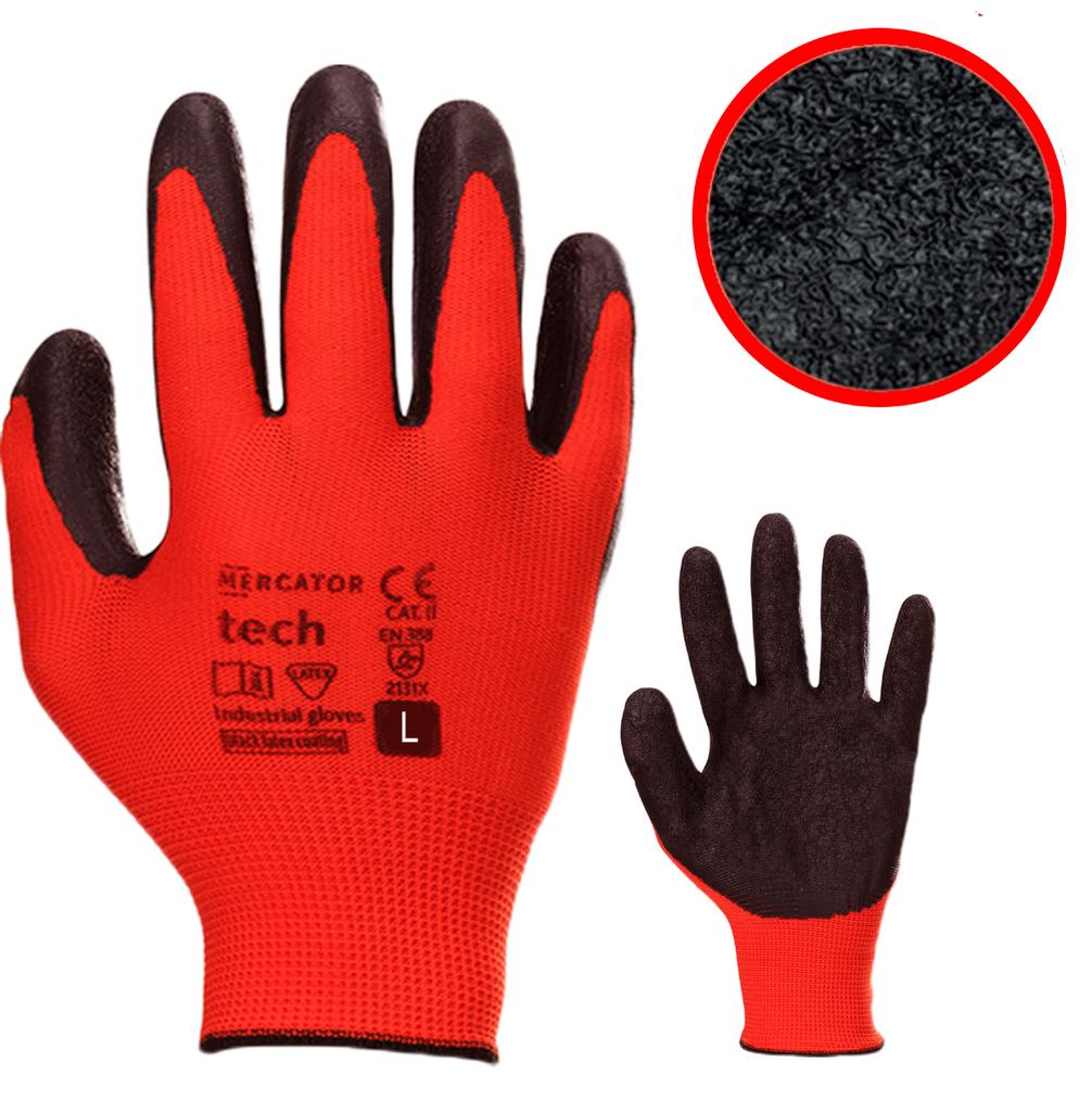 Mercator Tech Red+Black Latex Work Gloves - - 12 Pairs