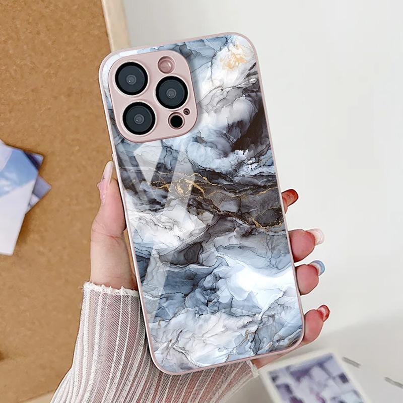 Сине-белый мрамор для iPhone17promax металлическая лакированная стеклянная чехол для мобильного телефона Apple 16 прозрачный 15/14