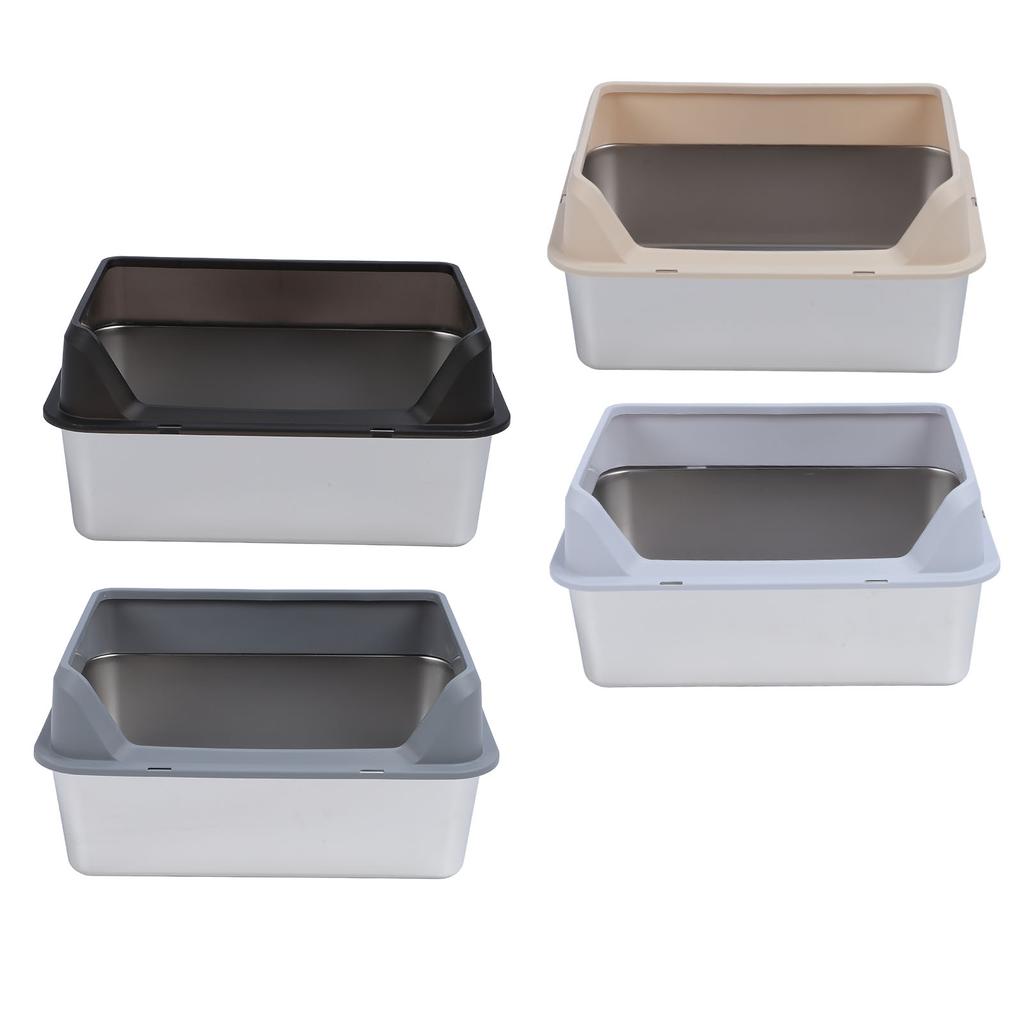 Туалет для кошек из нержавеющей стали с верхним входом, защитой от брызг, большим высоким бортиком и совком