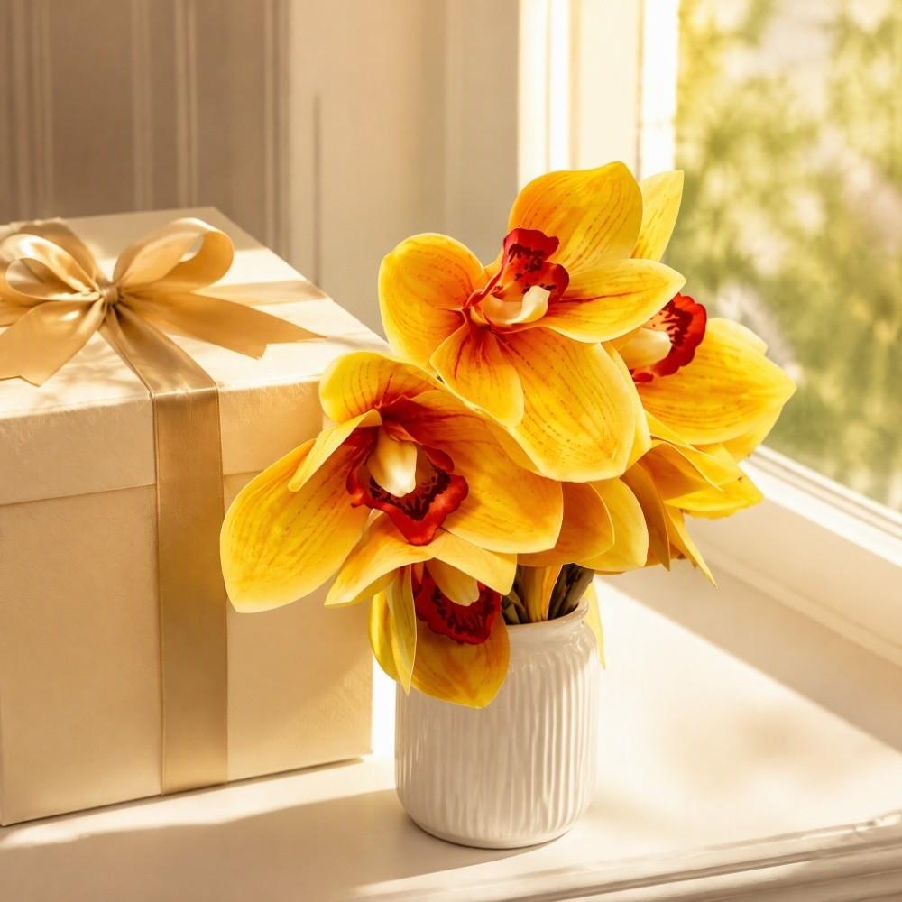 3D Printed Artificial Orchid Flowers 6 Stems Fake Orchid Bouquet Table Centerpiece