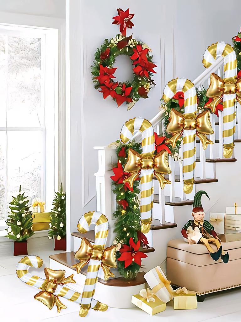 5 шт. Рождественский набор из фольгированных шаров в форме конфетных палочек розового, золотого, красного цвета, надувные рождественские палочки, рождественская вечеринка, праздничный реквизит