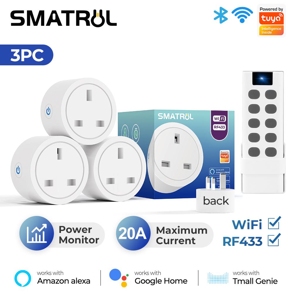 20a Tuya Wi-Fi Rf433 UK умная розетка адаптер адаптер питания монитор беспроводной пульт дистанционного управления голосовой таймер для Google Home Alexa