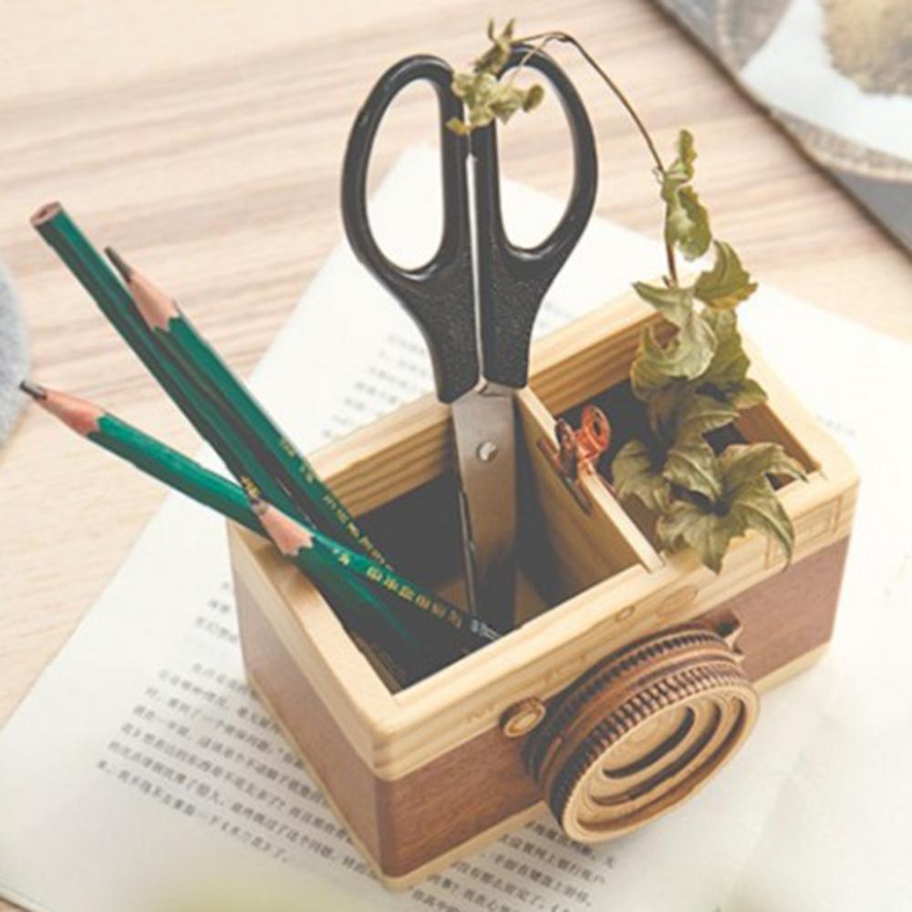 School Supplies Double-layer Pencil Holder Wooden Pen Holder Desk Accessories Makeup Organizer