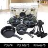 12Pcs Non Stick Cookware Set Milk Pot Maifan Stone Frying Pan with Lid Cooking Pot Set Stackable Pot Set for All Types of Cooker