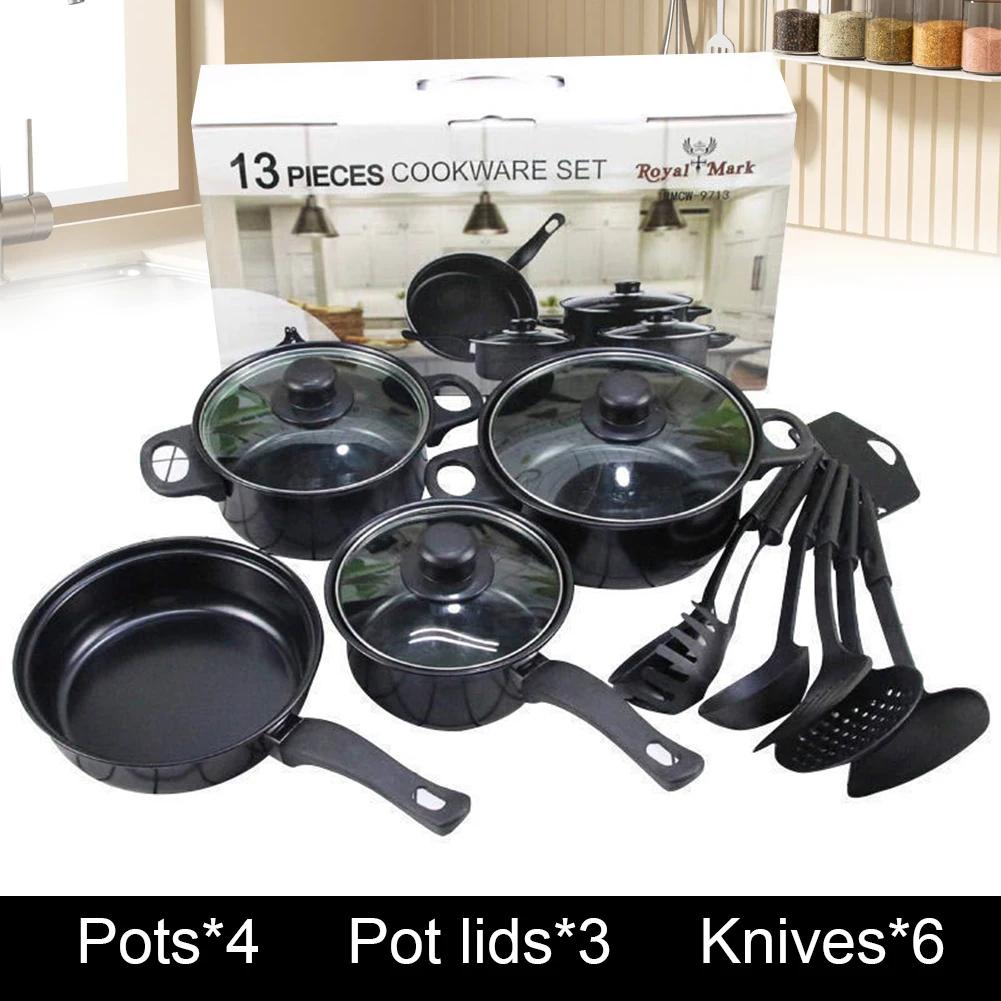 12Pcs Non Stick Cookware Set Milk Pot Maifan Stone Frying Pan with Lid Cooking Pot Set Stackable Pot Set for All Types of Cooker