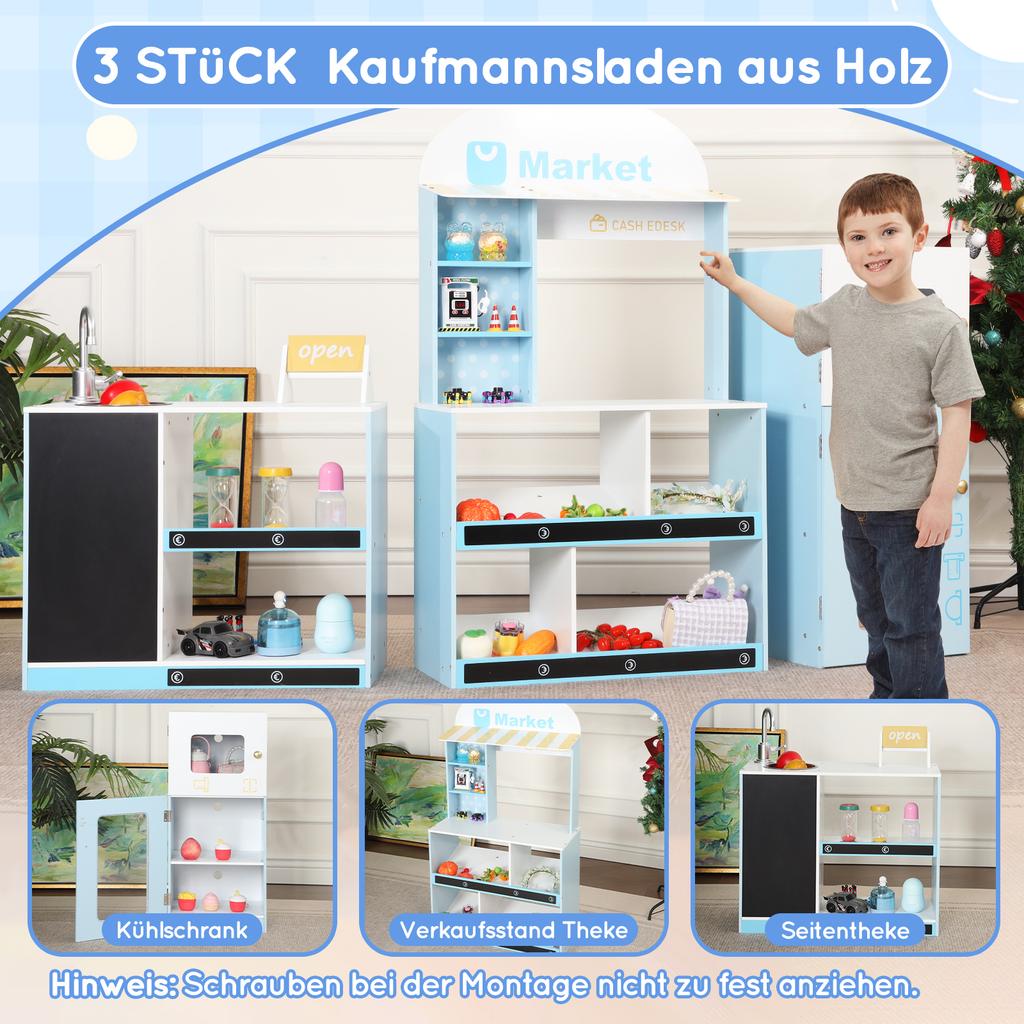 Children's Play Shop Toy, Educational Toy for Children from 3 Years, Wood + Plastic, Blue, 30x155x