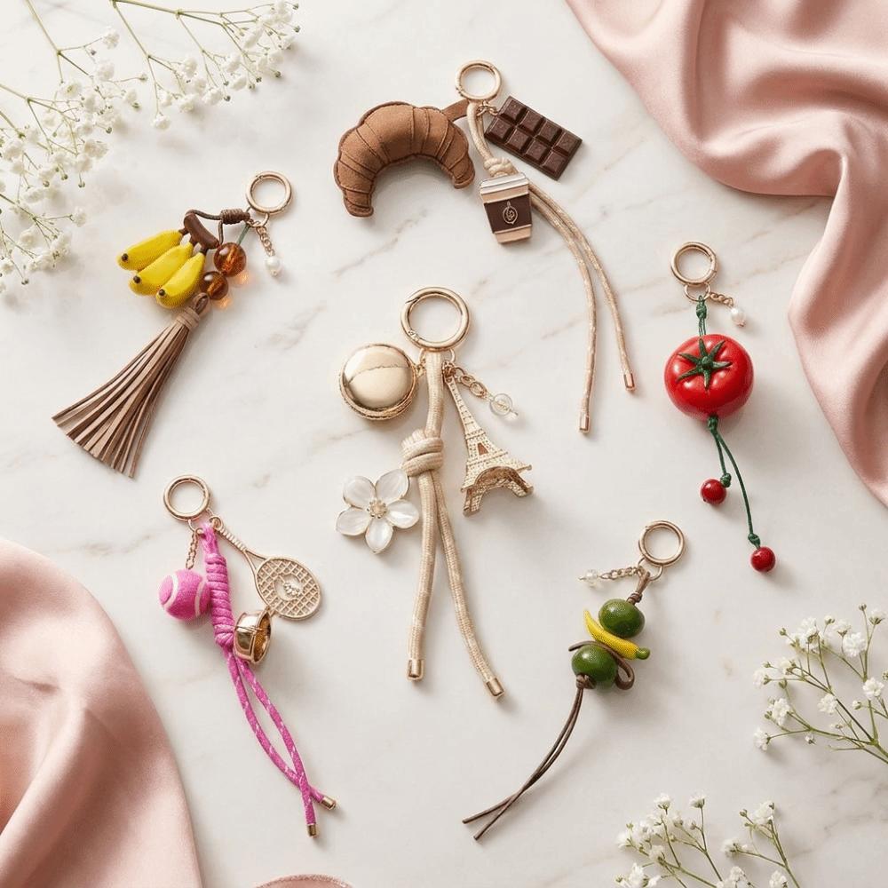 Cute Resin Fruit Shape Keychain Elegant Mobile Phone Pendant Fashion Rope Keyring Sports Gift