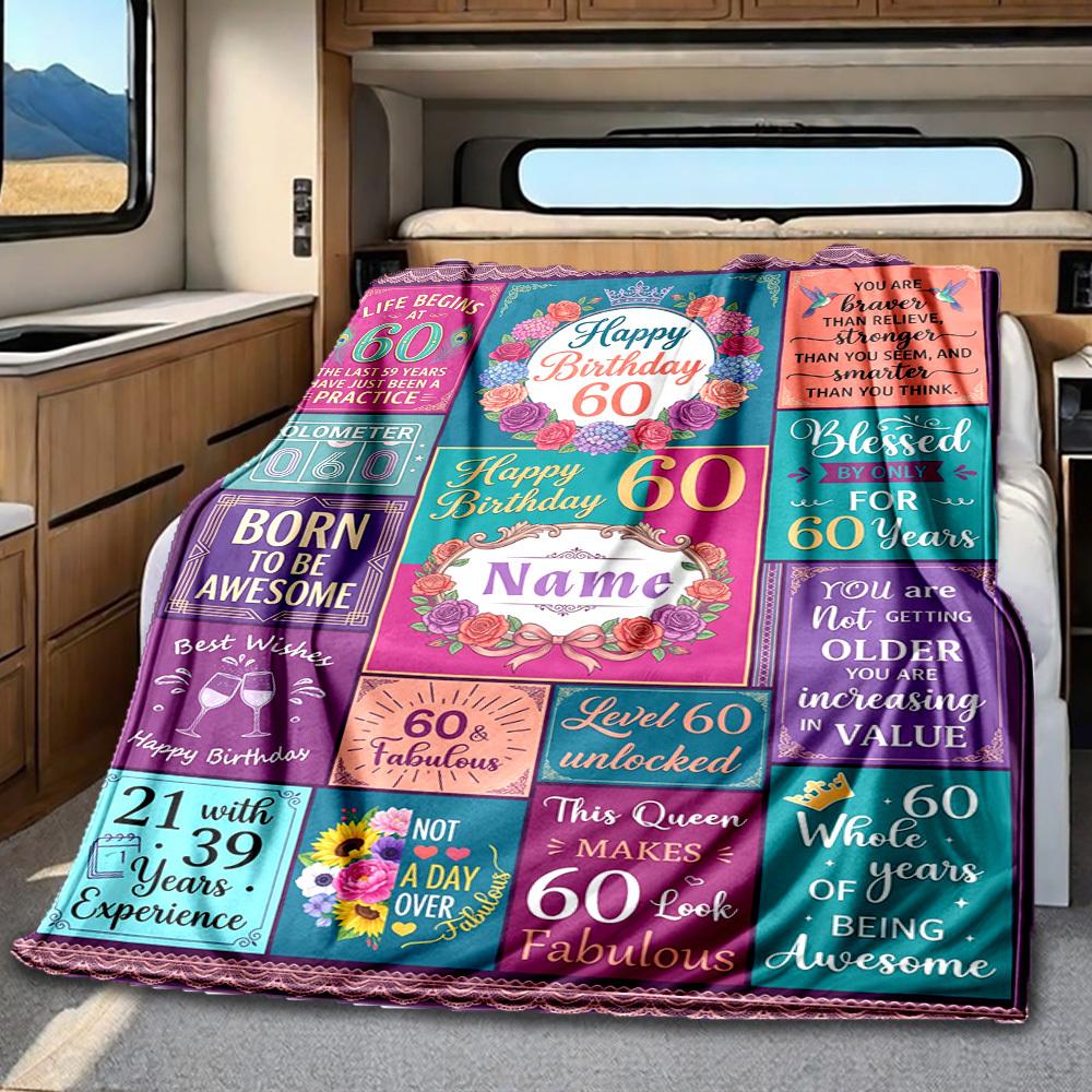 Happy 60Th Birthday Cozy Blanket Soft Warm Cozy For Sofa Couch Office Bed Picnics For All Occasions Modern Best Holiday Gift For Friends Family Y6