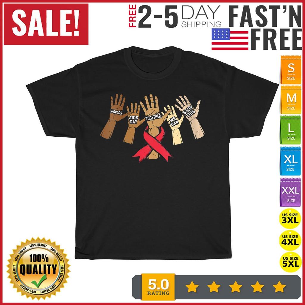 Red Ribbon World Aids Day Hands Support Hiv Awareness Month T Shirt Mens Womens Tees Top Men Women