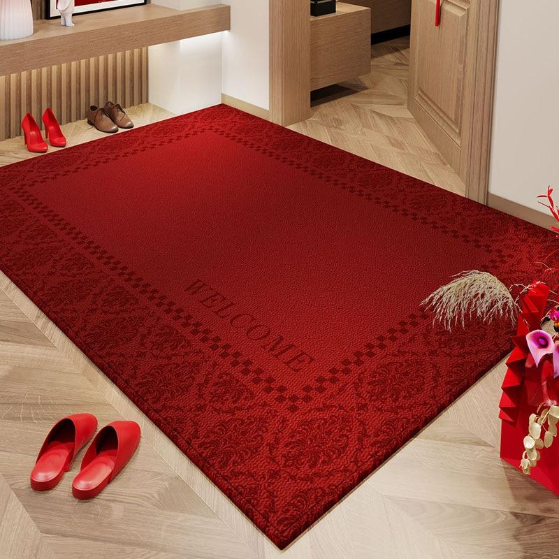 Door Floor Mat, Advanced Sense, Door Entrance Door DirtResistant NonSlip Mat, Household Red Crystal Velvet Floor Mat