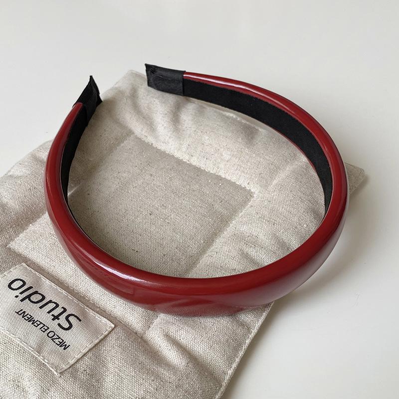 2024 Ретро Красный Кожаный Обруч Для Волос Для Женщин - Дизайн Высокий Череп, Аксессуар Для Умывания Лица, Элегантная Отбеливающая Заколка Для Волос