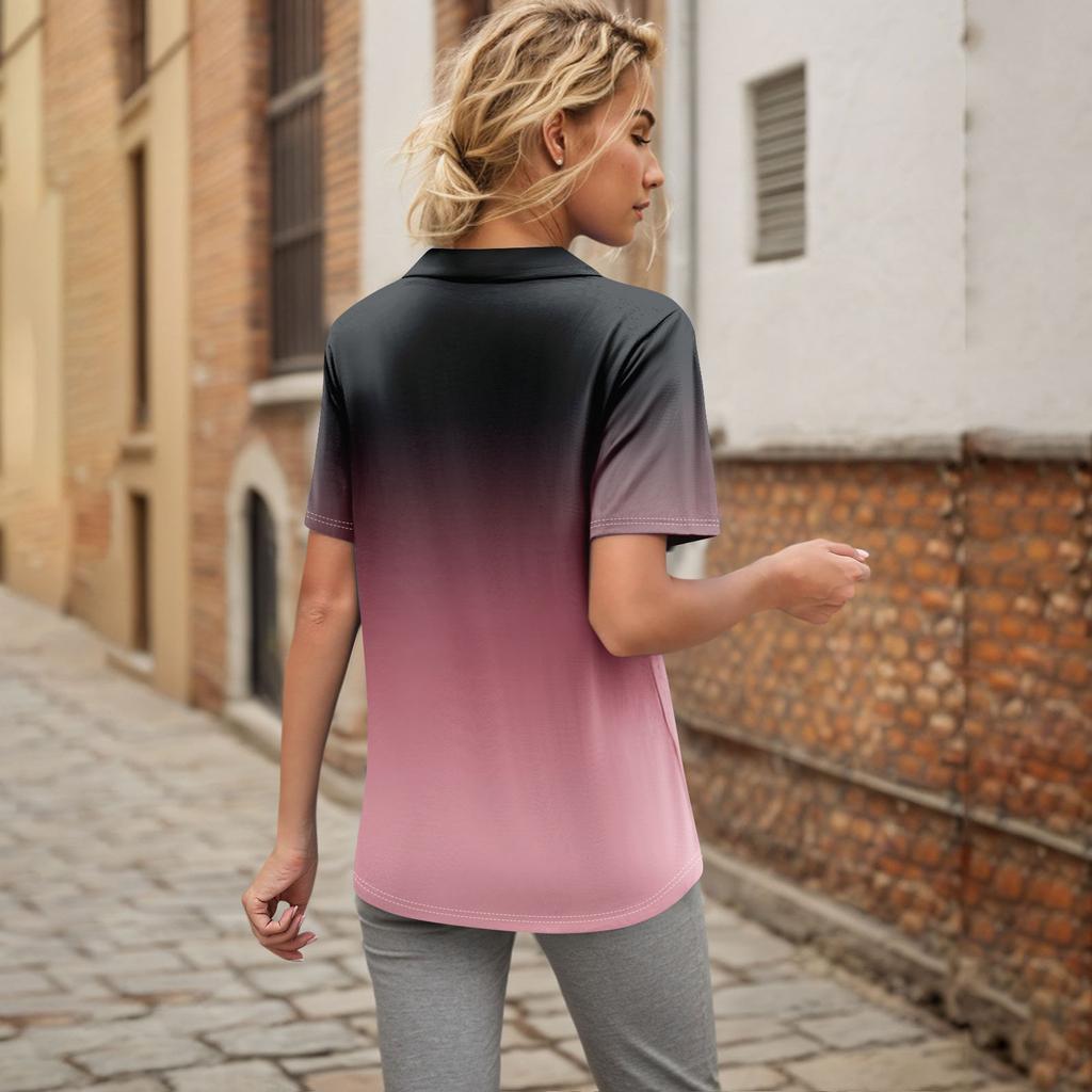 Женские футболки с коротким рукавом, плиссированные, с V-образным вырезом, с принтом, с воротником, летние топы, модные, деловые, повседневные, рабочие