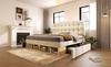 Double Bed 140x190 Velvet Beige Upholstered Bed with Slatted Base, Height-Adjustable Headboard, Drawers, Storage Space, Bedroom Bed without Mattress