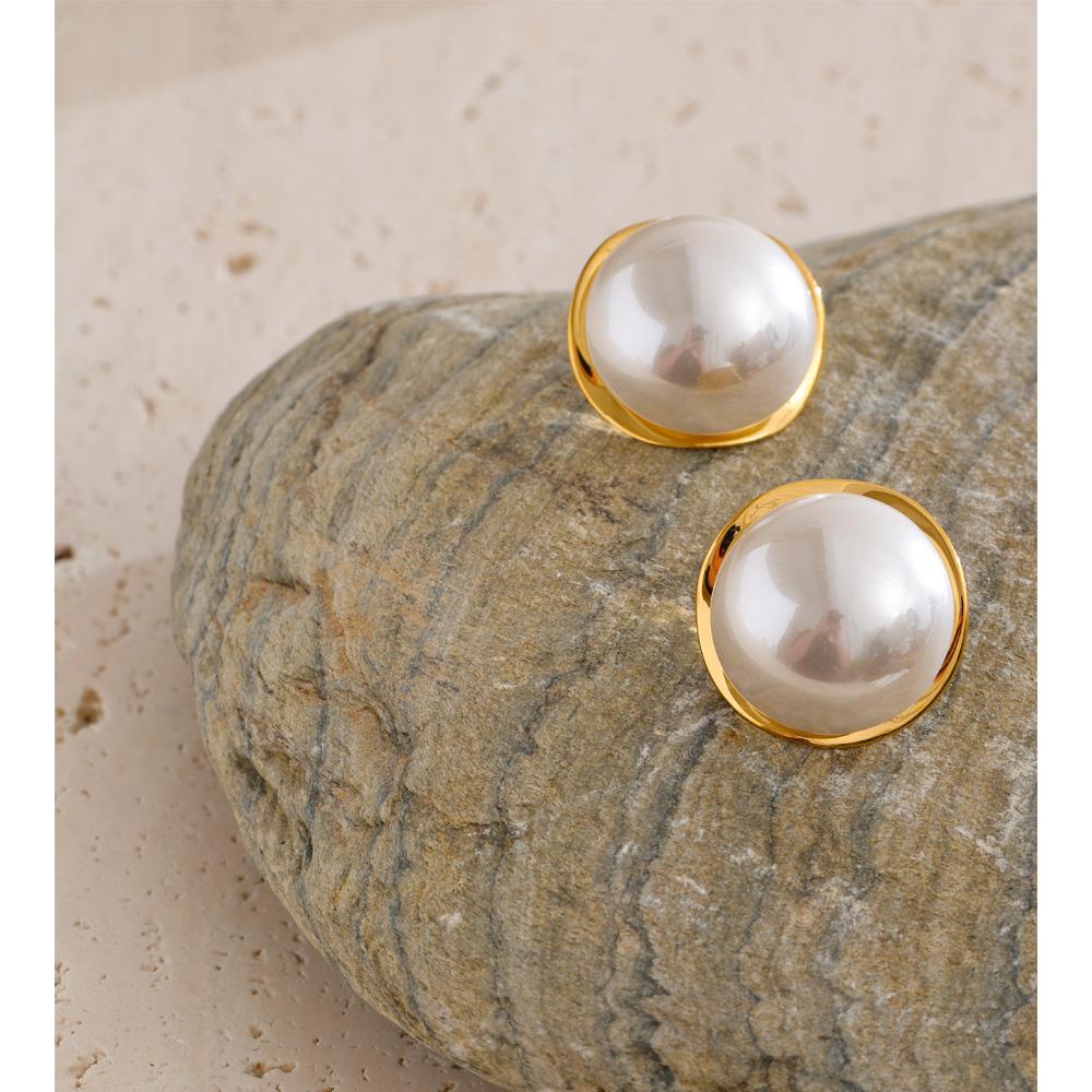 Eetit 20*20cm Smooth Simulated Pearls Round Stud Earrings for Women Stainless Steel Popular Waterproof Daily Jewelry Gala Gift