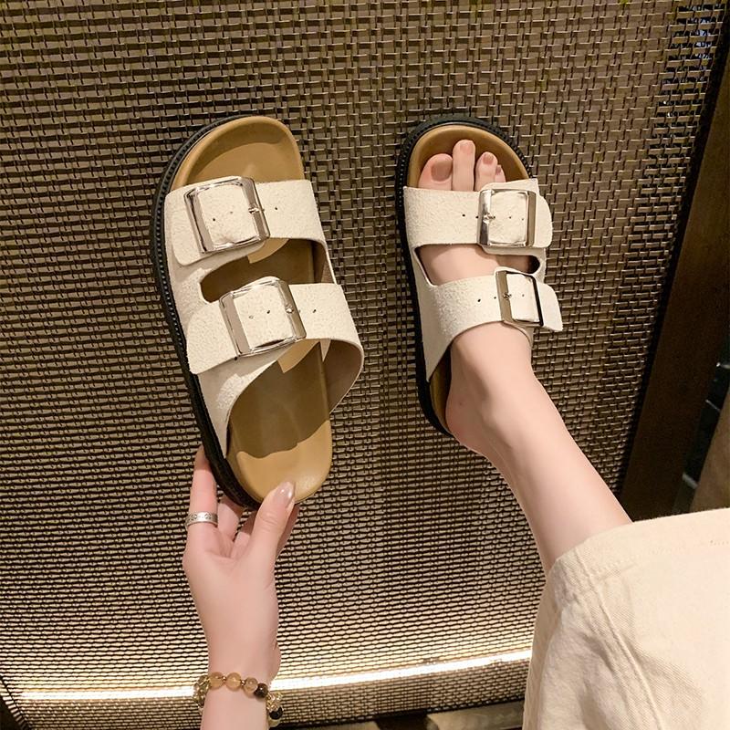 Мода 2025 Женские повседневные шлепанцы на плоской подошве, Женские повседневные простые шлепанцы с застежкой, Большой размер, Удобные нескользящие женские шлепанцы