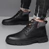 Зимние мужские кожаные ботинки 2025 года, толстая подошва, теплый мех, повседневные ботильоны, короткие ботинки на шнуровке, нескользящие мотоциклетные ботинки