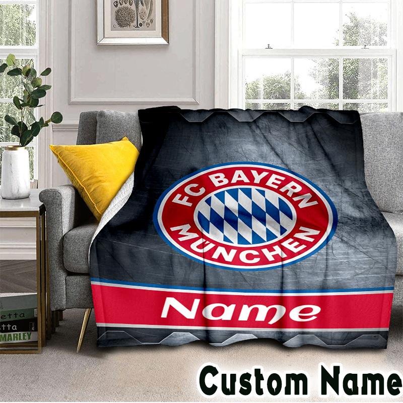 Custom Name Bayern Munich Crest Throws Blanket Flannel Blankets for Couch Bed Gifts for Men Women Picnic blanket Christmas fan gifts
